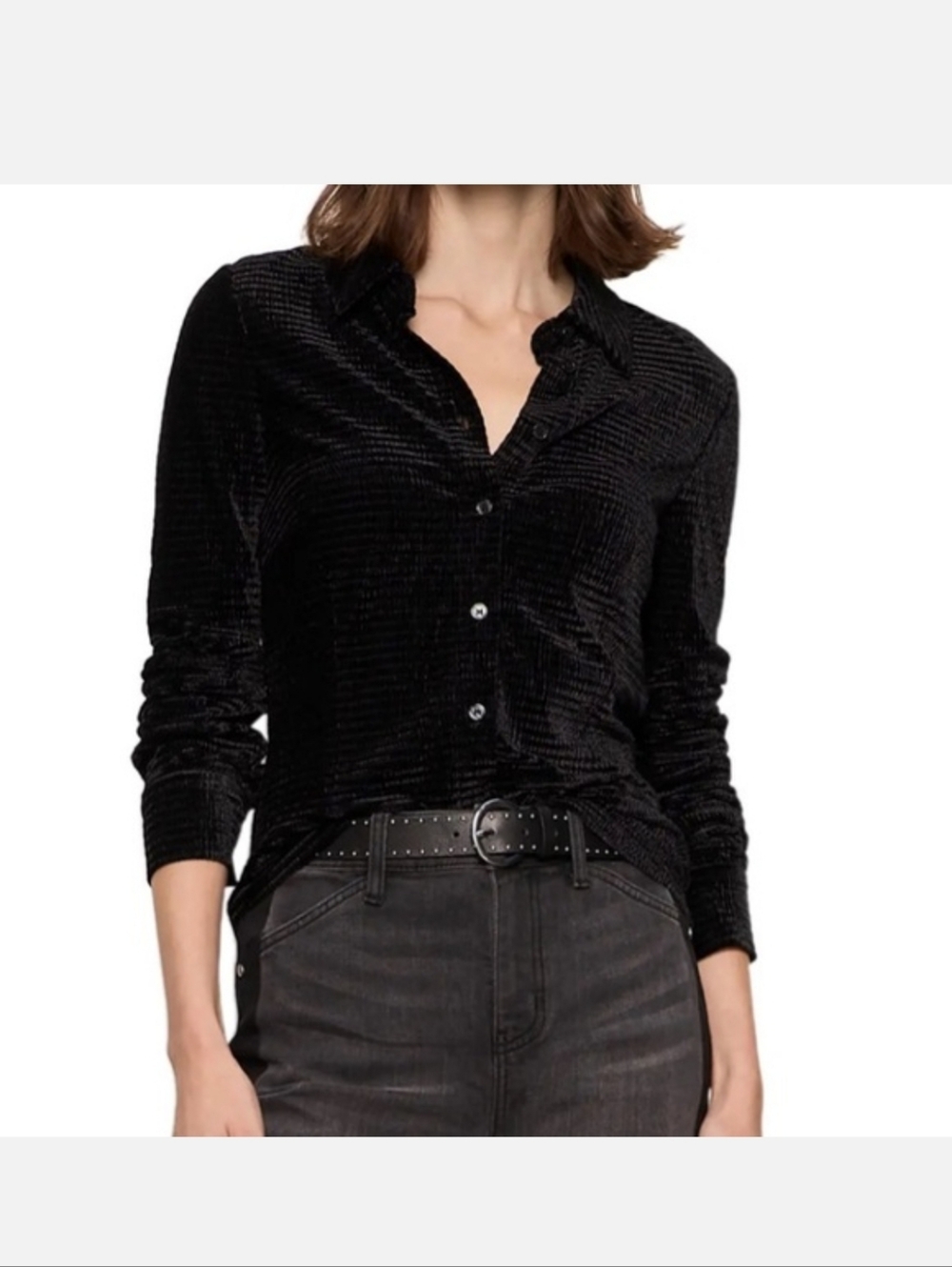 Sanctuary Black Velvet Button-Front Women's Shirt, NWT